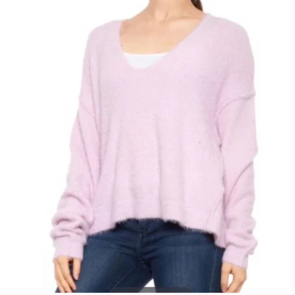 Free People Princess V-Neck Fuzzy Sweater Pink Oversized Large